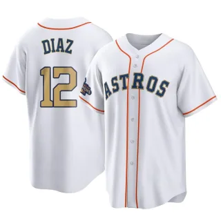 Men's Replica Gold Aledmys Diaz Houston Astros White 2023 Collection Jersey