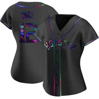 Women's Replica Black Holographic Aledmys Diaz Houston Astros Alternate Jersey